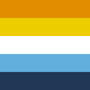 aroace flag. from top to bottom: orange, yellow, white, light blue, dark blue.